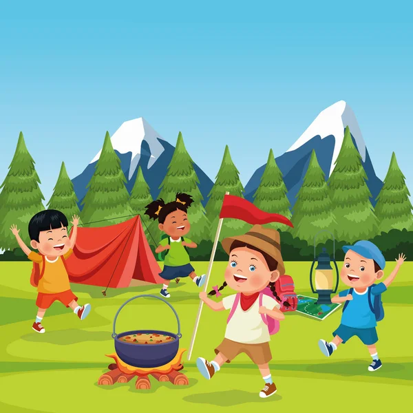 Children in a camping zone — 스톡 벡터