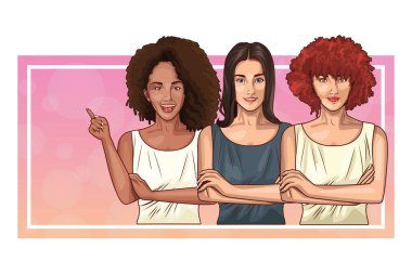 Pop sanat güzel kadınlar gülümsüyor.