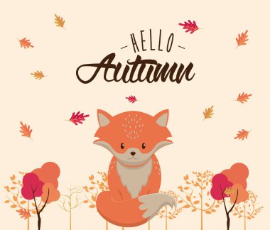 Hoş hayvan çizgi filmleriyle dolu sonbahar kartı.