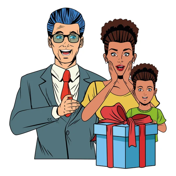 Family avatar with gift box — 스톡 벡터