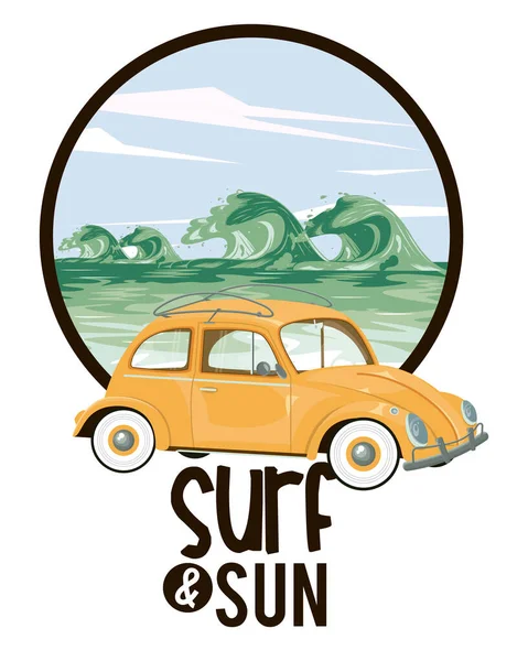 Surf and sun summer card cartoons — 스톡 벡터