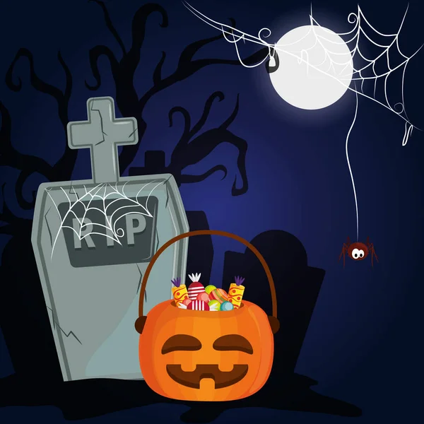 Heureux Halloween effrayant nuit dessin animé — Image vectorielle