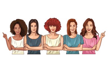 Pop sanat güzel kadınlar gülümsüyor.