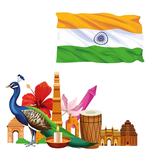 Índia viagem e cartão de turismo — Vetor de Stock