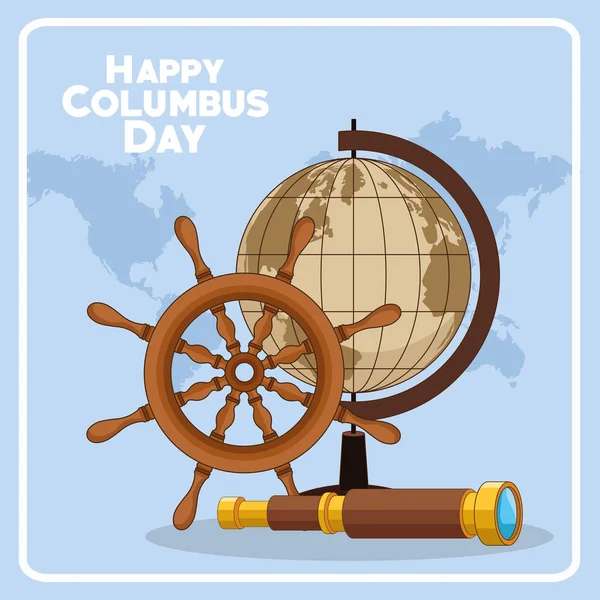 Ship rudder and Happy columbus day design — Stock Vector