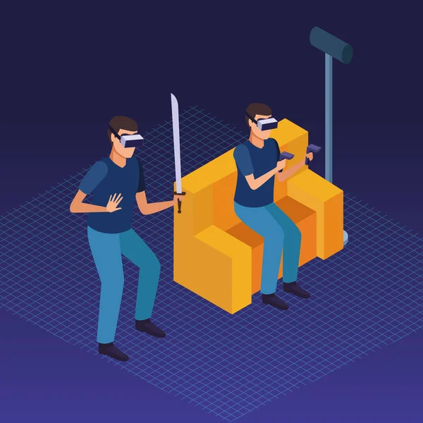 Paar spelen met virtuele realiteit — Stockvector