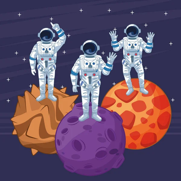 Astronaut in de ruimtevaart cartoons geïsoleerd — Stockvector