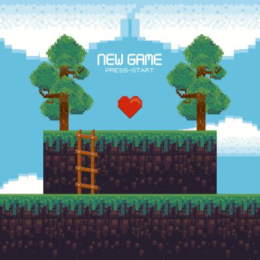 Arazi pikselli Retro video oyunu manzarası