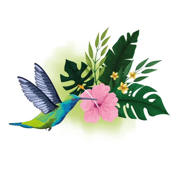 Exotic bird and tropical flowers drawing — Stock Vector