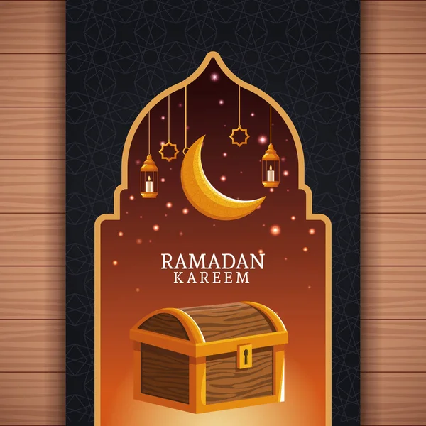 Ramadan kareem con luna calante e arte islamica — Vettoriale Stock