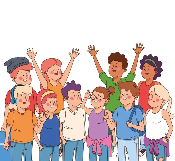 Adolescentes niños y niñas dibujos animados — Vector de stock