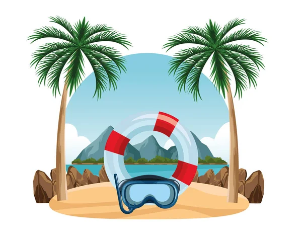 Playa de verano y dibujos animados de vacaciones — Archivo Imágenes Vectoriales