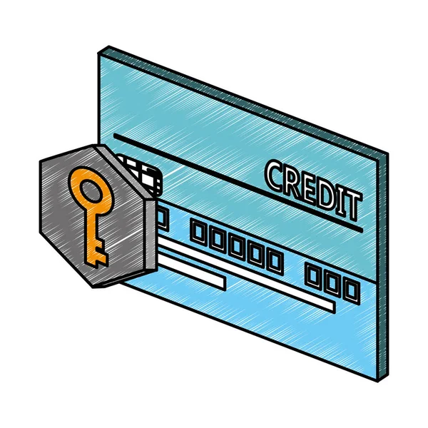 Creditcard voor beveiliging met Krabbel — Stockvector