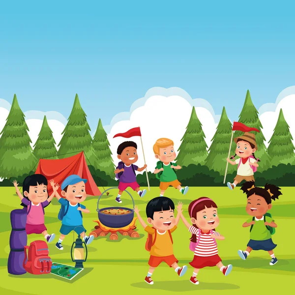 Children in a camping zone — 스톡 벡터