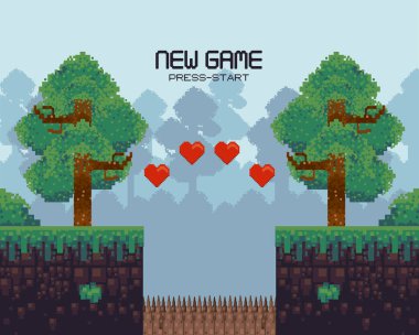 Arazi pikselli Retro video oyunu manzarası