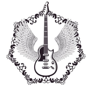gitar ve kanatlar çizilmiş dövme simgesi