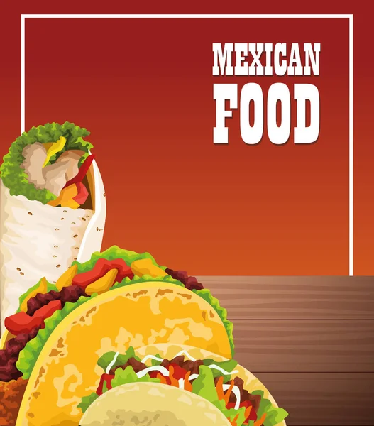 Poster di cibo messicano con tacos — Vettoriale Stock