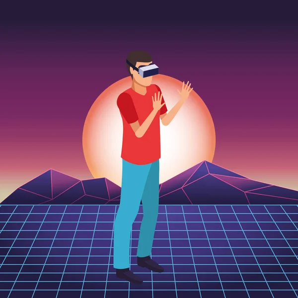 Virtual Reality technologie ervaring cartoon — Stockvector