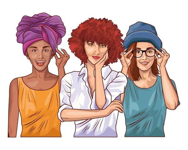 Pop arte moda e belas mulheres desenhos animados — Vetor de Stock