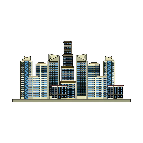 Bâtiments paysage vue urbaine dessin animé — Image vectorielle
