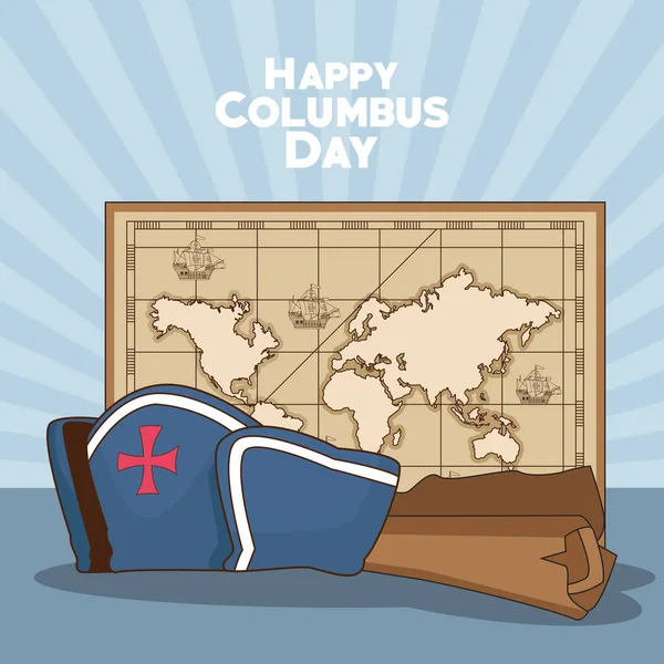 Vintage karta och Happy Columbus dag design — Stock vektor