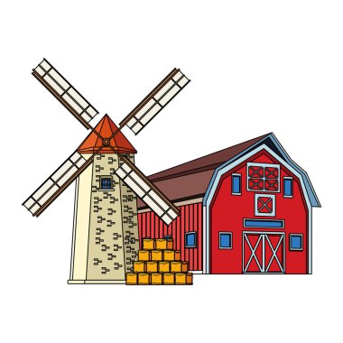 Ahşap çiftlik ahırı ve yel değirmeni tasarımı