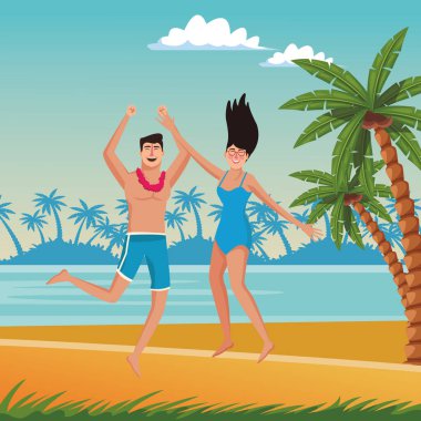 Yaz karikatürlerinde mutlu çift