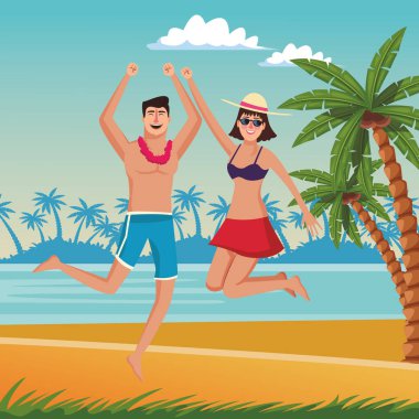 Yaz karikatürlerinde mutlu çift