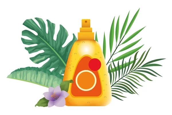 Sun bronzer splash with leaves and flower — 스톡 벡터