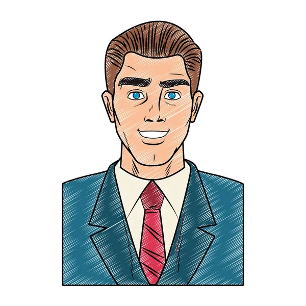 Businessman pop art cartoon scribble - Stok Vektor