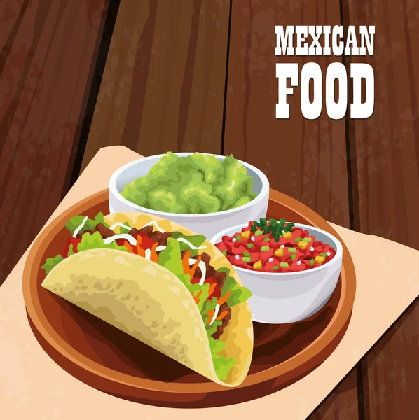 Poster di cibo messicano con tacos — Vettoriale Stock
