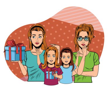 Hediye kutusu pop sanatı olan kadınlar ve kızlar