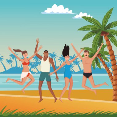 Genç arkadaşlar ve yaz karikatürleri