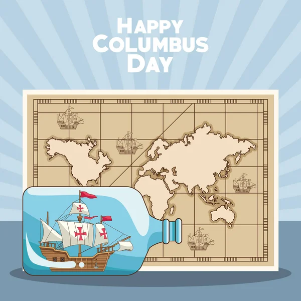 Винтажная карта и дизайн Happy Columbus day — стоковый вектор