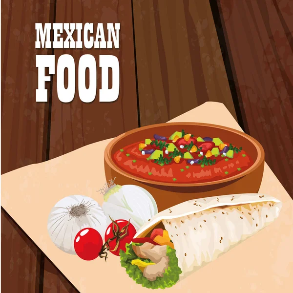 Poster makanan Meksiko dengan burrito - Stok Vektor
