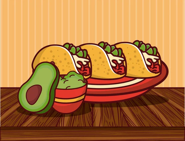 Lezzetli Meksika yemekleri gastronomi çizgi filmleri. — Stok Vektör