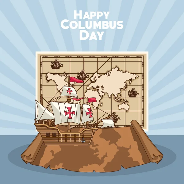 Segelfartyg, Glad Columbus dag design — Stock vektor