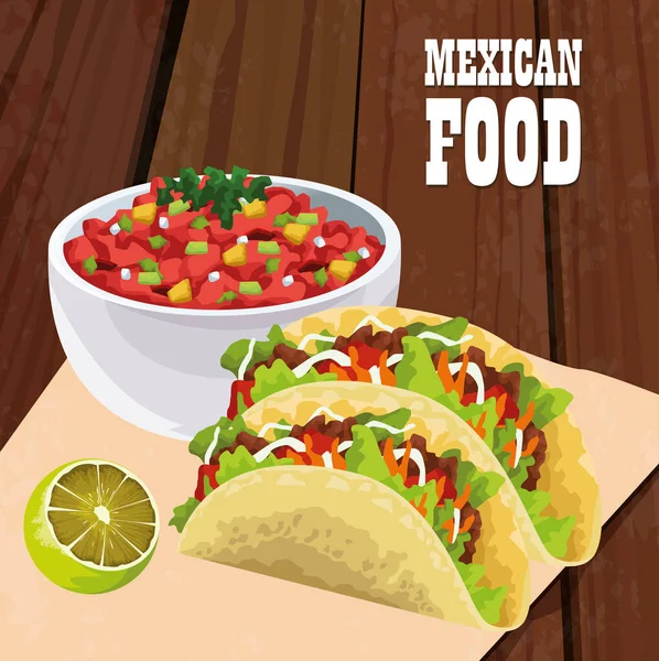 Affiche de nourriture mexicaine avec tacos — Image vectorielle