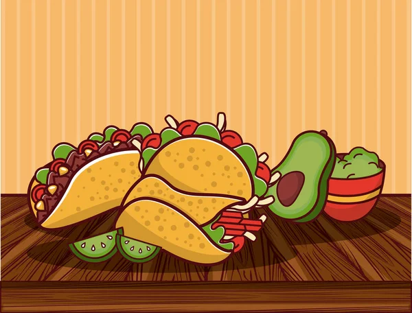 Lahodné mexické jídlo gastronomie karikatury — Stockový vektor