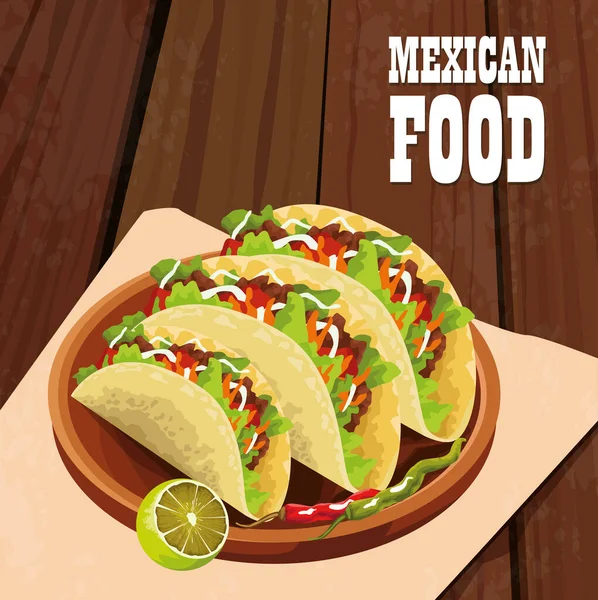 Mexikanisches Essen Poster mit Tacos — Stockvektor