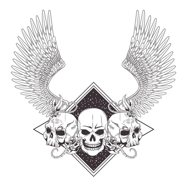 Tres cráneo dibujado tatuaje icono — Archivo Imágenes Vectoriales