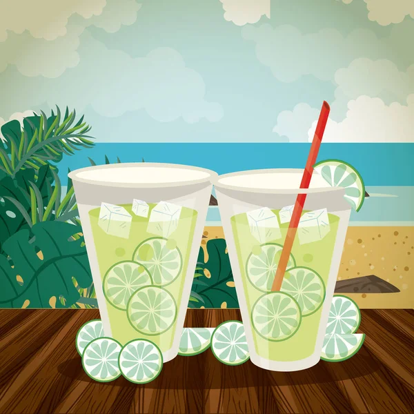 Bebida deliciosa e refrescante na praia — Vetor de Stock