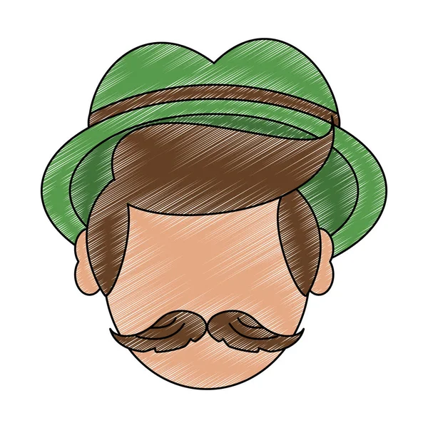 Irish man head with mustache and hat scribble — Stock Vector