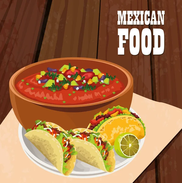 Poster di cibo messicano con tacos — Vettoriale Stock