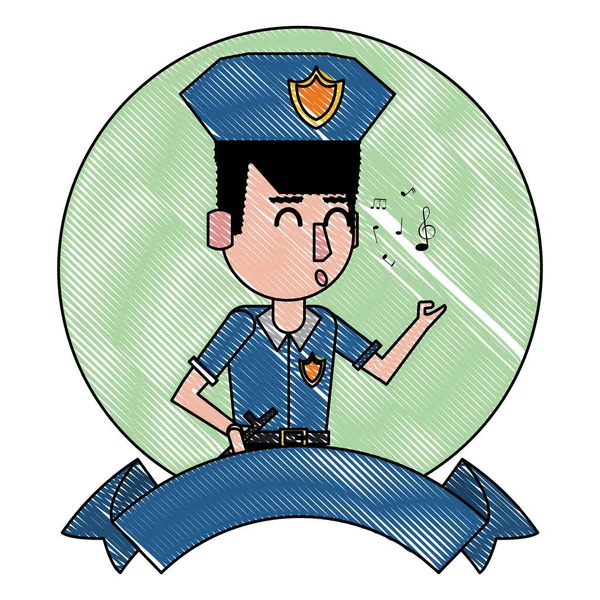 警察和空白丝带横幅涂鸦 — 图库矢量图片