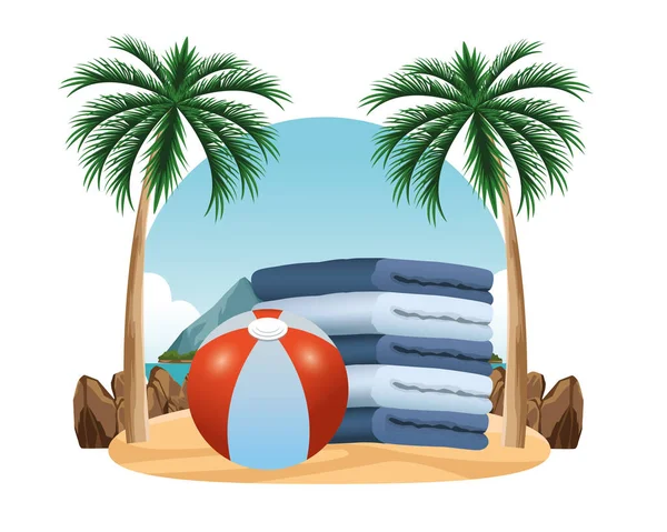 Μπάλα παραλίας και πετσέτες στοιβαγμένα. — Διανυσματικό Αρχείο