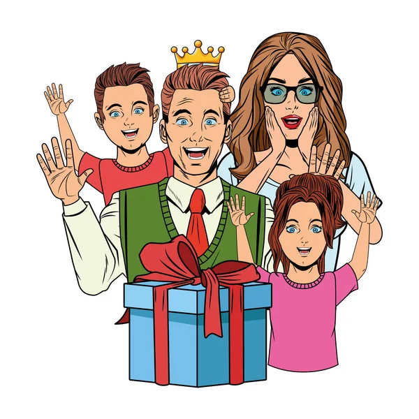 Família celebrando avatares de dia de pai — Vetor de Stock