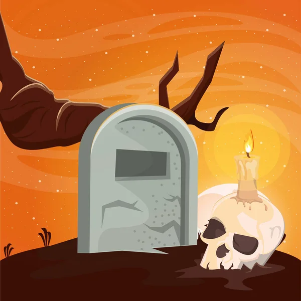 Halloween cena escura com cemitério — Vetor de Stock