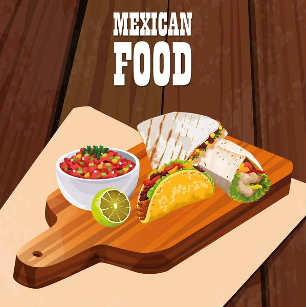 Deliciosos iconos de póster de comida mexicana — Vector de stock