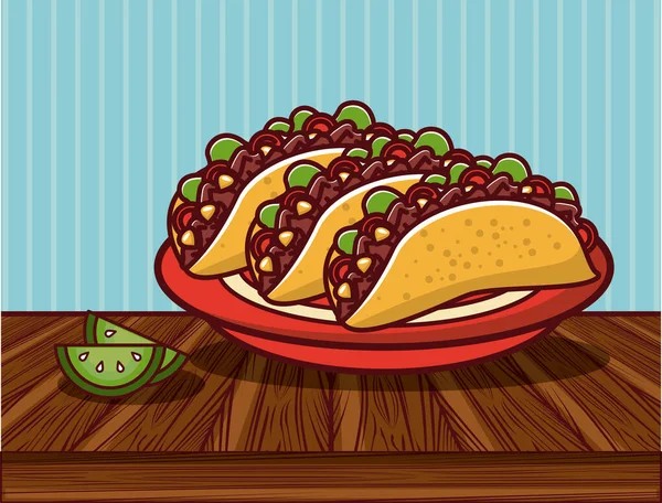 Lezzetli Meksika yemekleri gastronomi çizgi filmleri. — Stok Vektör
